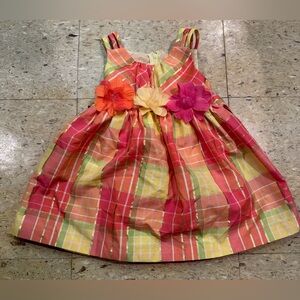 Girl BONNIE BABY pink Orange Yellow Plaid Floral Easter Dress Sz 18m EUC Holiday